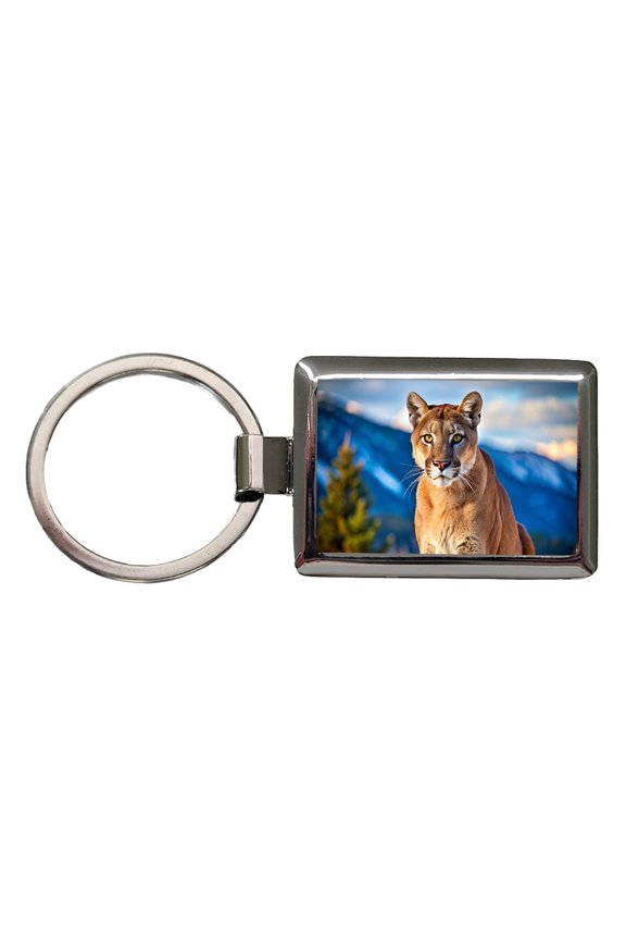 Mountain Lion Cougar Metal Rectangle Keychain