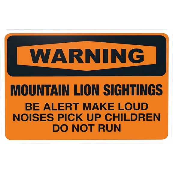 Mountain Lion Sightings Warning Sign - 8"x12" Metal Sign, Rules for Home, Business, Street, Caution: Be Alert, Pick Up Children