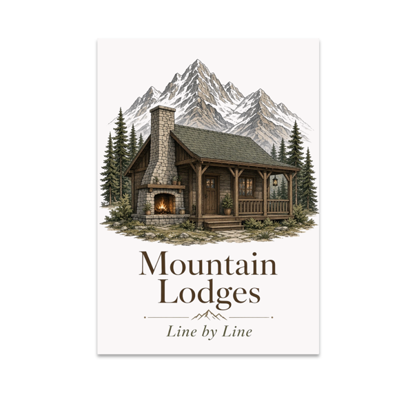 Mountain Lodges Line by Line Wall Art - Mountain Lodge Enthusiast - 13x19 Poster Print