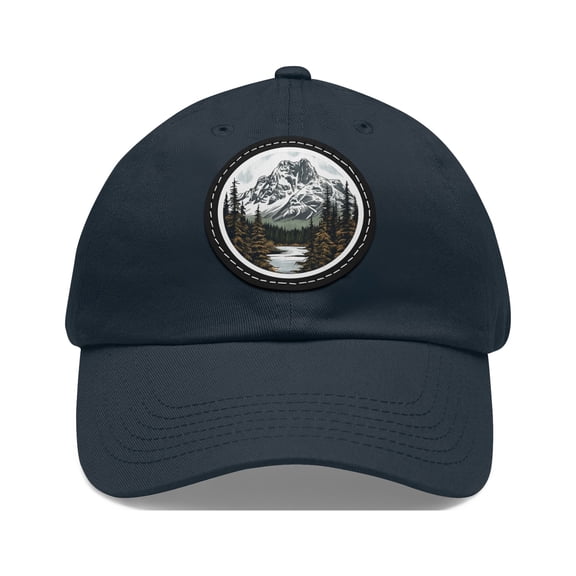 Mountain Logo Dad Hat Strap Back Circle Round Patch Adjustable Snowy