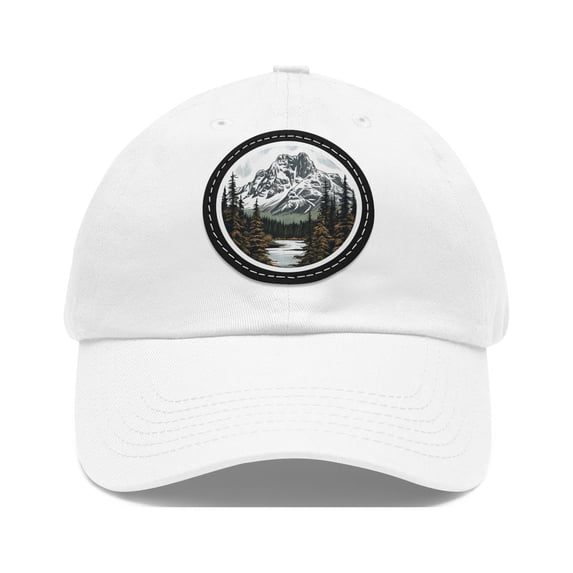 Mountain Logo Dad Hat Strap Back Circle Round Patch Adjustable Snowy