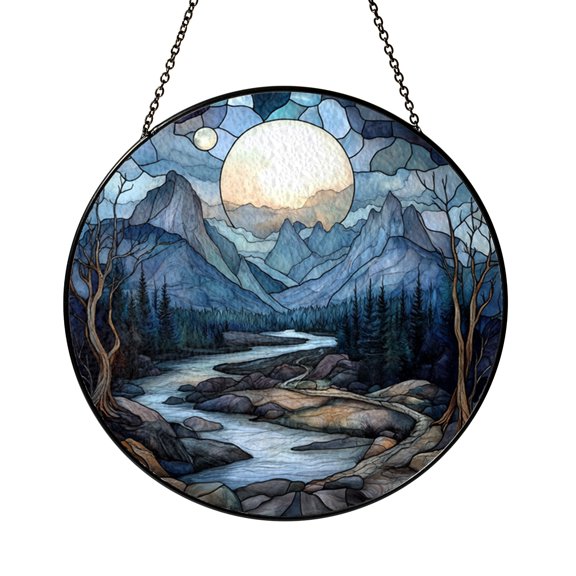 Mountain Lover Stained Glass Suncatcher Night Sky Window Hanging Rustic Cabin Decor Nature Inspired Gift for Hikers and Campers