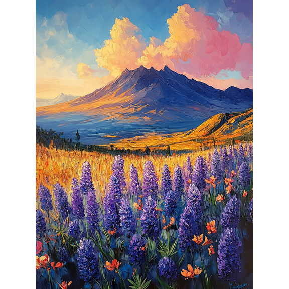 Mountain Lupine Field Canvas Print/Wall Art Perfect for Living RoomHallway and Dining Room Decoration.
