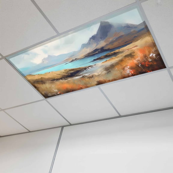 Mountain Magnetic Fluorescent Light Covers for Ceiling Lights 2x4Ft, Modern Landscape Oil Painting Abstract Art Office Classroom Kitchen Drop Ceiling Light Covers Lighting Filters Shade Panel 1 Pack