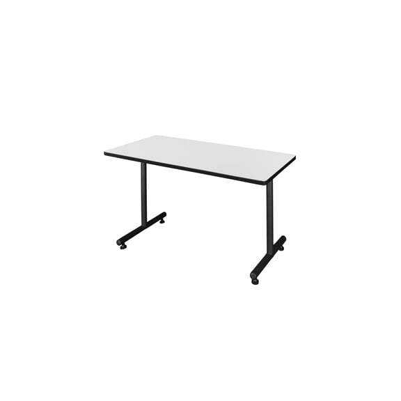 Mountain Majesty 42" x 30" Steel T-Base Training Seminar Table with White Scratch Resistant Thermal Fused Melamine Laminate Top