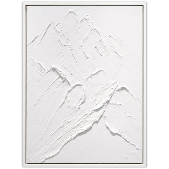 Mountain Majesty Heavily Textured Hand Painted White Framed Canvas Wall Art