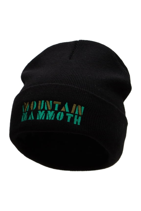 Mountain Mammoth Embroidered 12 Inch Long Knitted Beanie - Black OSFM
