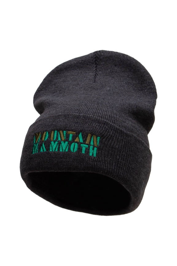 Mountain Mammoth Embroidered 12 Inch Long Knitted Beanie - Heather Charcoal OSFM
