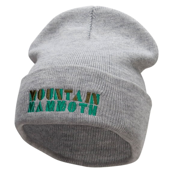 Mountain Mammoth Embroidered 12 Inch Long Knitted Beanie - Heather Grey OSFM