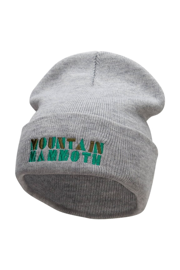 Mountain Mammoth Embroidered 12 Inch Long Knitted Beanie - Heather Grey OSFM