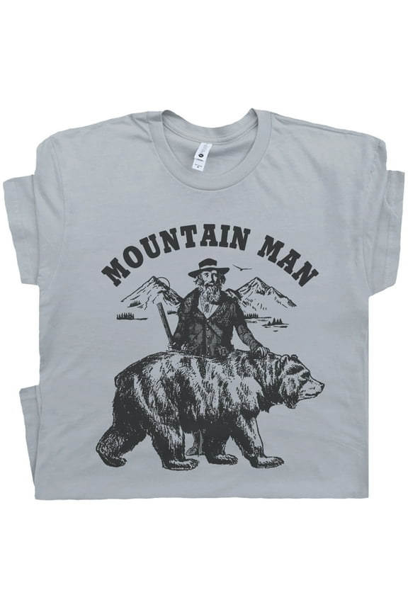 Mountain Man T Shirt Cool Wilderness Theme Graphic Shirts for Men Guys Vintage Moonshine Popcorn Sutton Grizzly Bear Country Music
