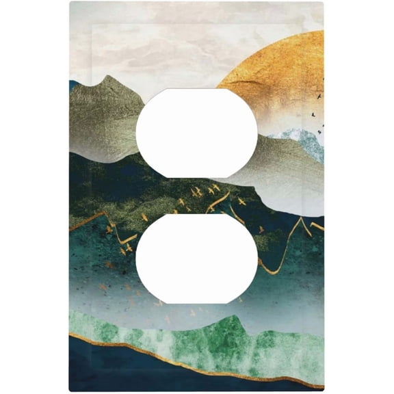 Mountain Marble Boho 1 Gang Light Switch Cover Outlet Covers Wall Plate Decorative Duplex Receptacle Switchplate Electrical Faceplate for Bathrooom Kitchen Farmhouse Wall Panel Decor