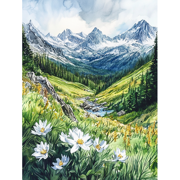 Mountain Meadow Flowers Canvas Painting/Wall ArtSuitable for Living RoomBedroomOfficeBathroomand Dinning Room Decoration.