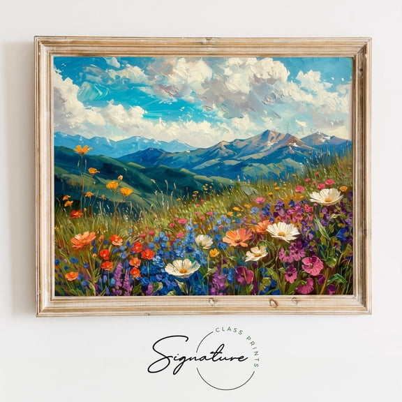 Mountain Meadow in Full Bloom Art Poster, Stunning Wildflower Landscape, Nature Wall Decor, Rustic Summer Meadow Scene for Living Room, 869 Unframed Paper Print