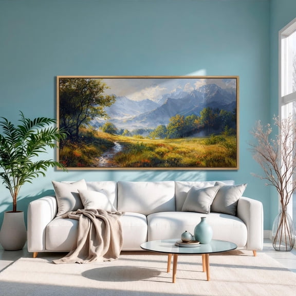 Mountain Meadow Poster Vibrant Landscape Wall Art, 8x12 UNFRAMED