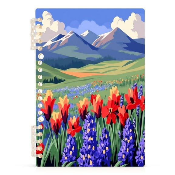 Mountain Meadow Scene A5 8.3x5.7in PP Notebook, Adjustable Rings, 60 Sheets, Diary or Journey Note
