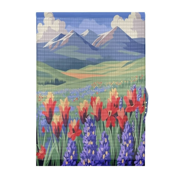 Mountain Meadow Scene Door Curtain 25x40in Privacy Mesh with UV Protection Tie Back Rod Pockets