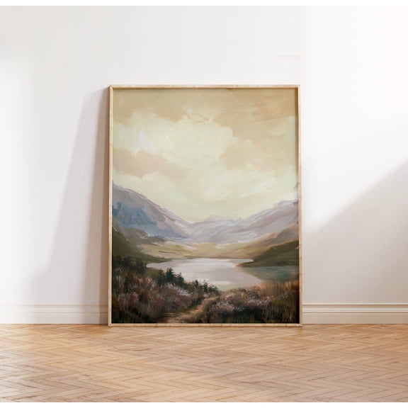 Mountain Meadow Scottish Highlands Lake Cascades Art Decorative Wall Poster , Poster Print Only
