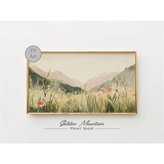 Mountain Meadow Wall Art Soft Pastel Nature Landscape Home Decoration Artwork Living Room Bedroom Office