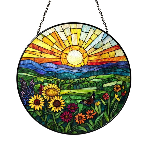 Mountain Meadow Window Art – Stained Glass Style
