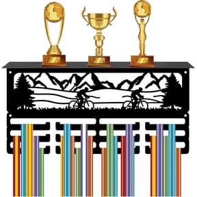 Mountain Medal Holder Sport Medal Rack Wall Mounted 70+ Medals Awards Organizer 3 Lines Separate Hooks Ribbons Hanging Display for Cycling Athletes Competition Winners Gift 15.7x7.9in Black