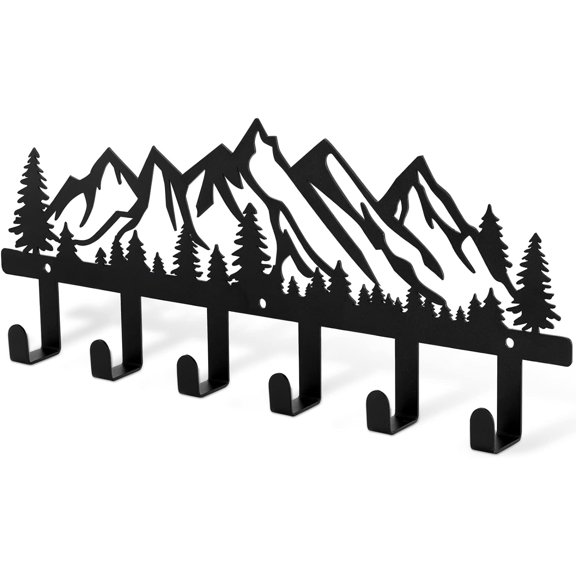 Mountain Metal Coat Racks Wall Mounted Entryway Kitchen Bathroom Storage Organizer Hanger for Coat Art Towel Purse Backpack Key Hat Clothes Hooks Rack Black Entrance Bedroom Gift