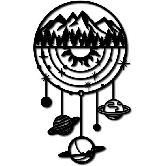 Mountain Metal Decor Solar System Wall Decoration Black Sculptures Hollow Out Wall Hanging Statue Metal Ornament Wall Art