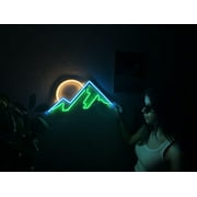 Mountain Metal Neon Sign, Mountain Neon Wall Decor, LED Mountain Sign, Rising Sun Neon Wall Sign, Landscape Neon Lights,Mountain Sunset Neon Sign, Neon signs for Room Without Remote Control