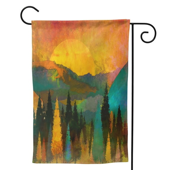 Mountain Misty Forest Tree Foggy Sun Garden Flag 12.5"X18" Outdoor Indoor Garden Decor Porch Banner Sign With Grommets Uv Fade Resistant