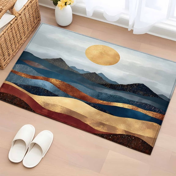 Mountain Moon Bathroom Rug Washable 2x3 Entryway Rug Non Slip Abstract Art Scenery Modern Front Door Mat Low Pile Indoor Doormat Throw Floor Carpet for Kitchen Bedroom Entrance