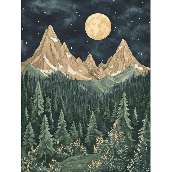 Mountain Moon Forest Canvas Print/Wall Art Perfect for Living Room Bedroom Office Apartment and Dorm Decor