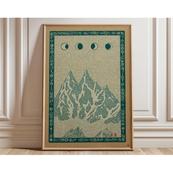 Mountain Moon Phase Wall Art Print, Unframed Paper Poster 8x10in