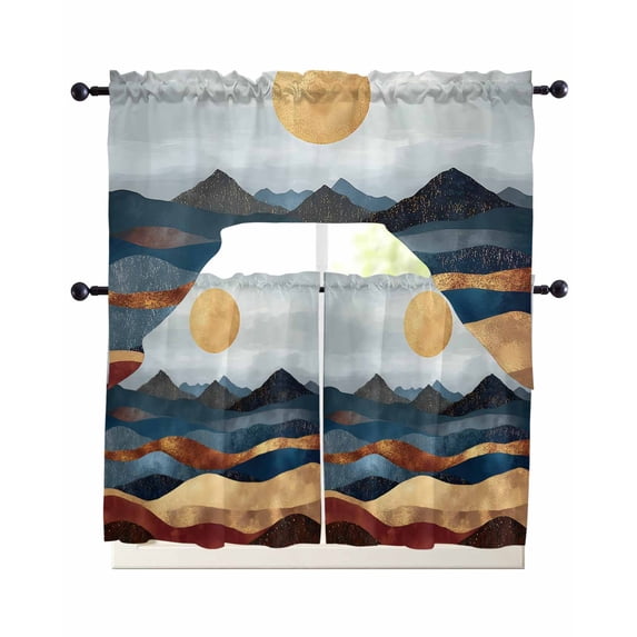 Mountain Moon Swag Curtains for Living Room/Bedroom Windows, Abstract Art Scenery Modern Kitchen Curtains and Valances Set 36 Inch Length, Light Filtering Swags Valance Curtain Panels