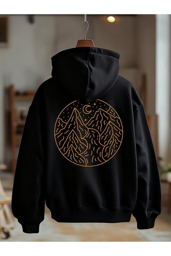 Mountain Moon T-Shirt hoodies Camping mens long sleeve black Winter wear, vintage style, comfortable fit, patterned sweatshirt, streetwear lovers guys beer Casual Unisex hoodie