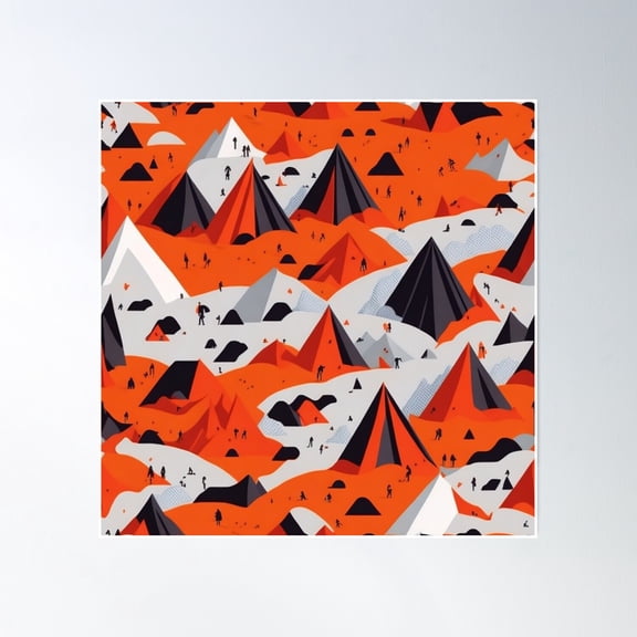Mountain Mosaic Illustrated Repeat Patterns Reflecting Alpine Landscapes Poster Wall Art, Modern Wall Decor, 30x30 UNFRAMED