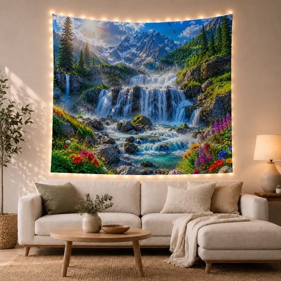 Mountain Multi Tiered With Waterfall As, Mystical Fantasy for Space Lovers, Galaxy Room Decor, Mother's Day Gift, Tapestry Wall Hanging for Bedroom and Living Room