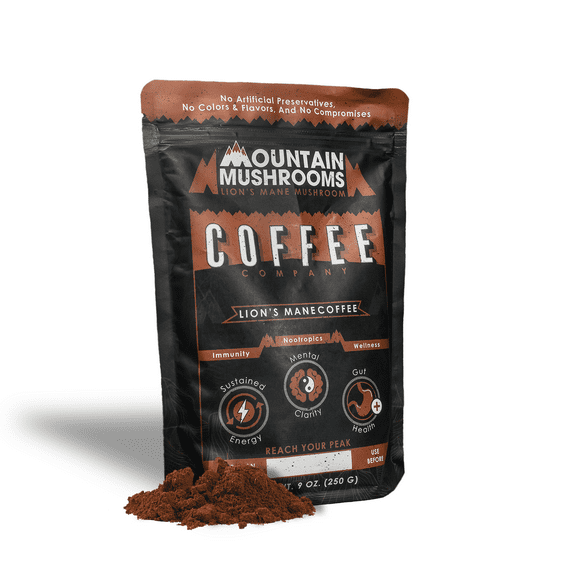 Mountain Mushrooms Premium Coffee | Arabica Coffee Blend with Organic Lion's Mane Mushroom | Promotes Cognitive Functions, Maintains Energy Levels, and Supports Gut Health | 9oz Bag