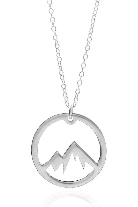 Mountain Necklace - Dainty Circle Silver Mountain Necklace For Women, Jewelry Gift For Outdoor Lovers, Hikers, Skiers, Climbers, And Nature Lovers