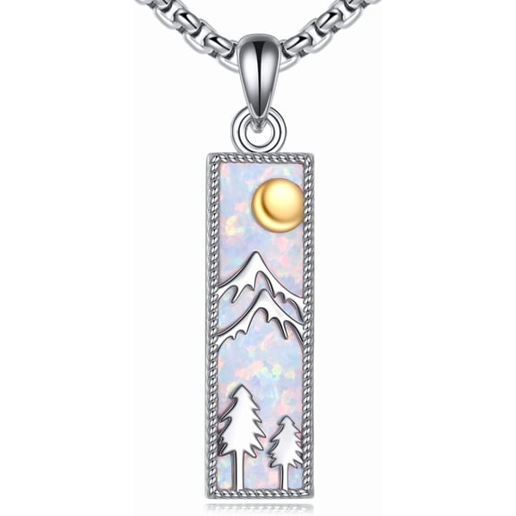 Mountain Necklace Sterling Silver Opal Mountain Pendant Necklace Nature Jewelry Gifts for Mom Women Hikers Campers Climbers and Nature Lovers