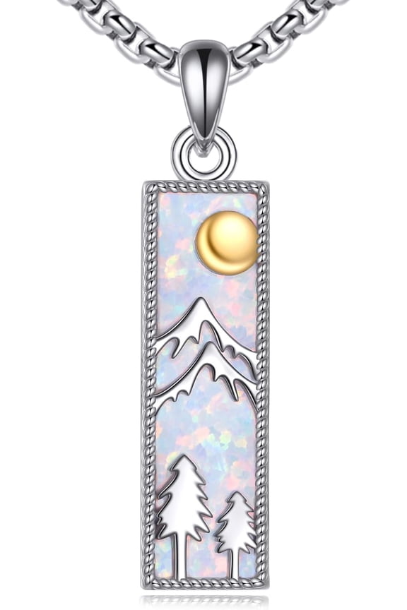 Mountain Necklace Sterling Silver Opal Mountain Pendant Necklace Nature Jewelry Gifts for Mom Women Hikers Campers Climbers and Nature Lovers