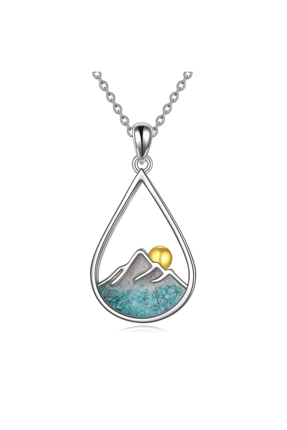 Mountain Necklace Sterling Silver Turquoise Mountain Pendant Teardrop Jewelry Gifts for Women