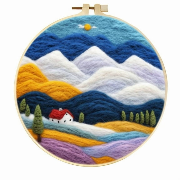 Mountain Needle Felting Set, Beginner Felt Painting Set, With Wool Felt Painting Set, Decorative Frame, Suitable for Home Decoration