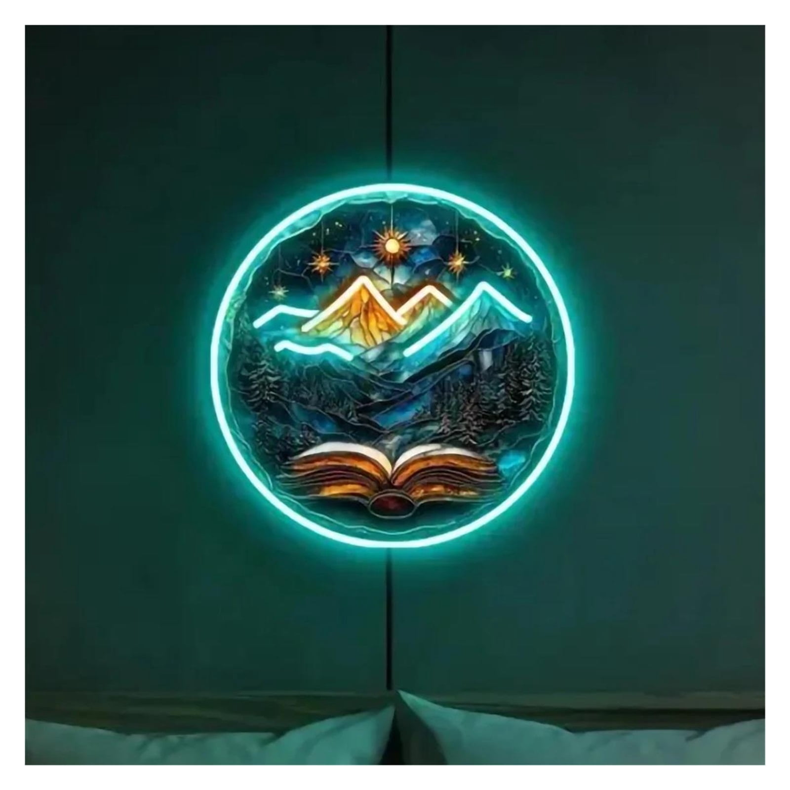 Mountain Neon Signs UV Printed Book Forest Mountain Night Lights For ...