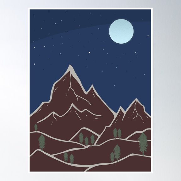 Mountain Night Sky Poster Wall Art, Modern Wall Decor, 16x24 UNFRAMED