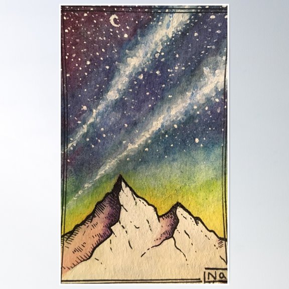 Mountain Night Sky Poster Wall Art, Modern Wall Decor, 24x36 UNFRAMED