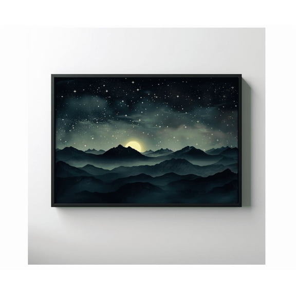 Mountain Night Sky Print Moon And Stars Wall Art Vintage Celestial Print Dark Academia Decor Misty Mountain Galaxy Evening Wall Art