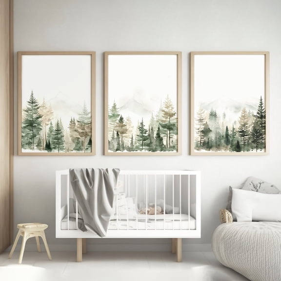 Mountain Nursery Wall Art Prints, Set Of 3 Beige Woodland Adventure Decor