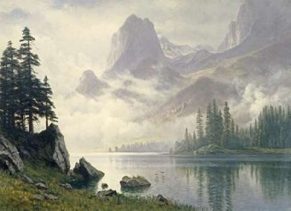 Mountain Out of The Mist Canvas Art - Albert Bierstadt (18 x 24)
