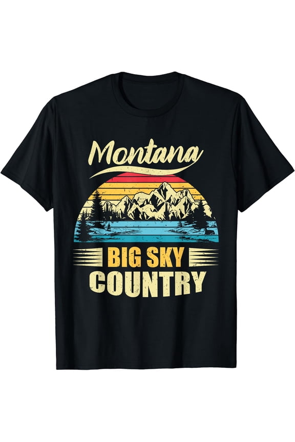 Mountain Outdoor Lover Montana Big Sky Country T-Shirt Black Small