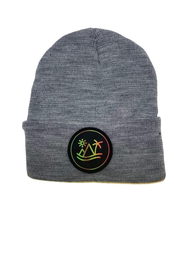 Mountain Palm Tree Beanie Hat - Tropical Beach Sun Cap - Fun Outdoor Skull Accessory Gift - Grey